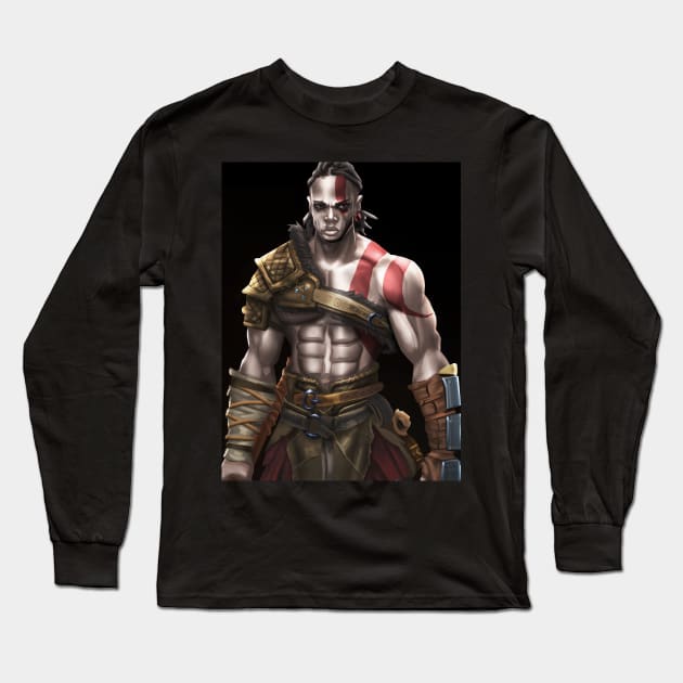 God Of War Fanart - Black Kratos Collection Long Sleeve T-Shirt by Beckley Art